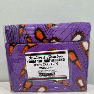 Natural Bamboo 100% Cotton Queen Sheet Set in Purple & Orange